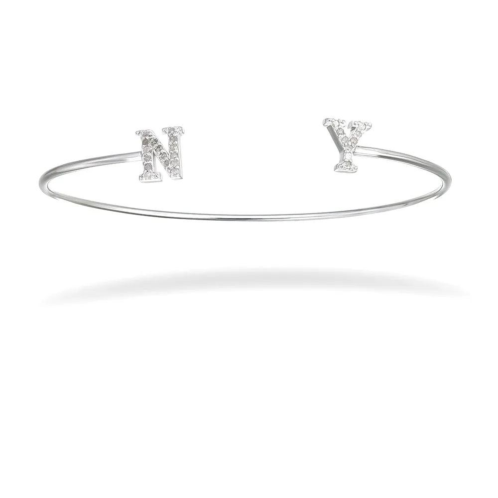 0.15 cttw Diamond Bangle Bracelet .925 Sterling Silver With Rhodium New York