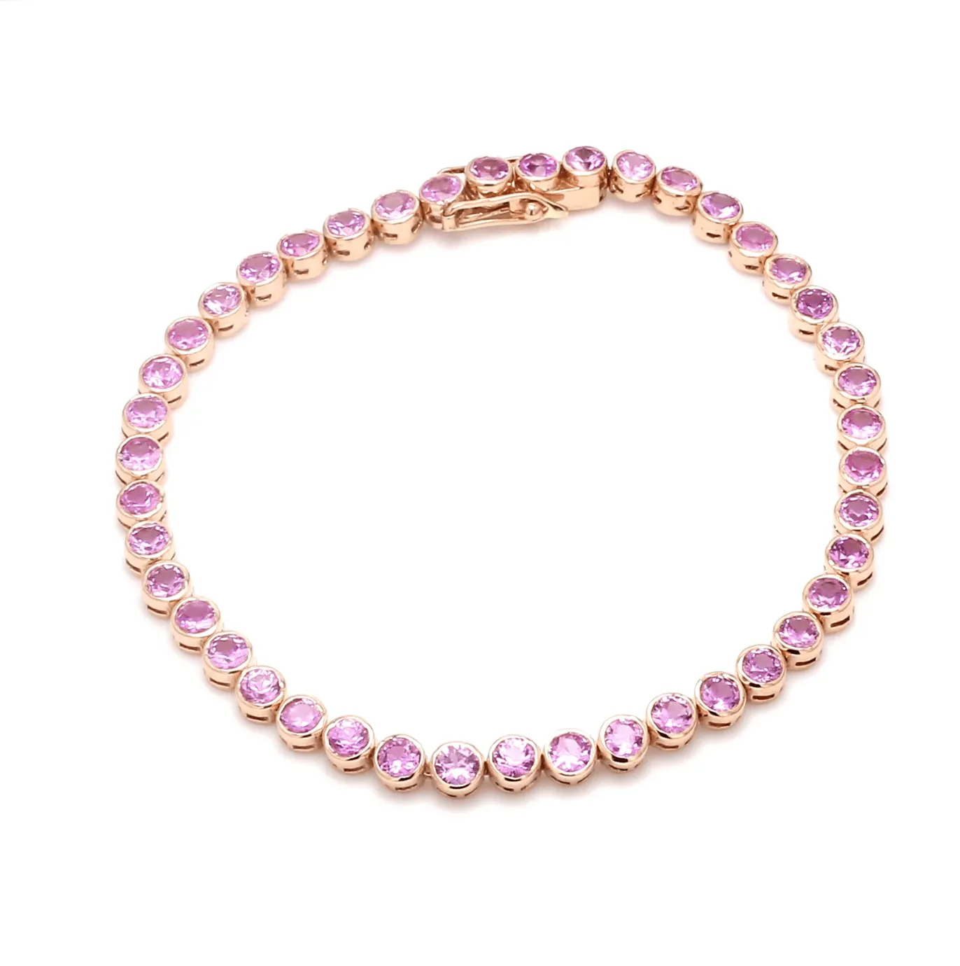 14K & 18K Gold Pink Sapphire Bezel Tennis Bracelet, Large