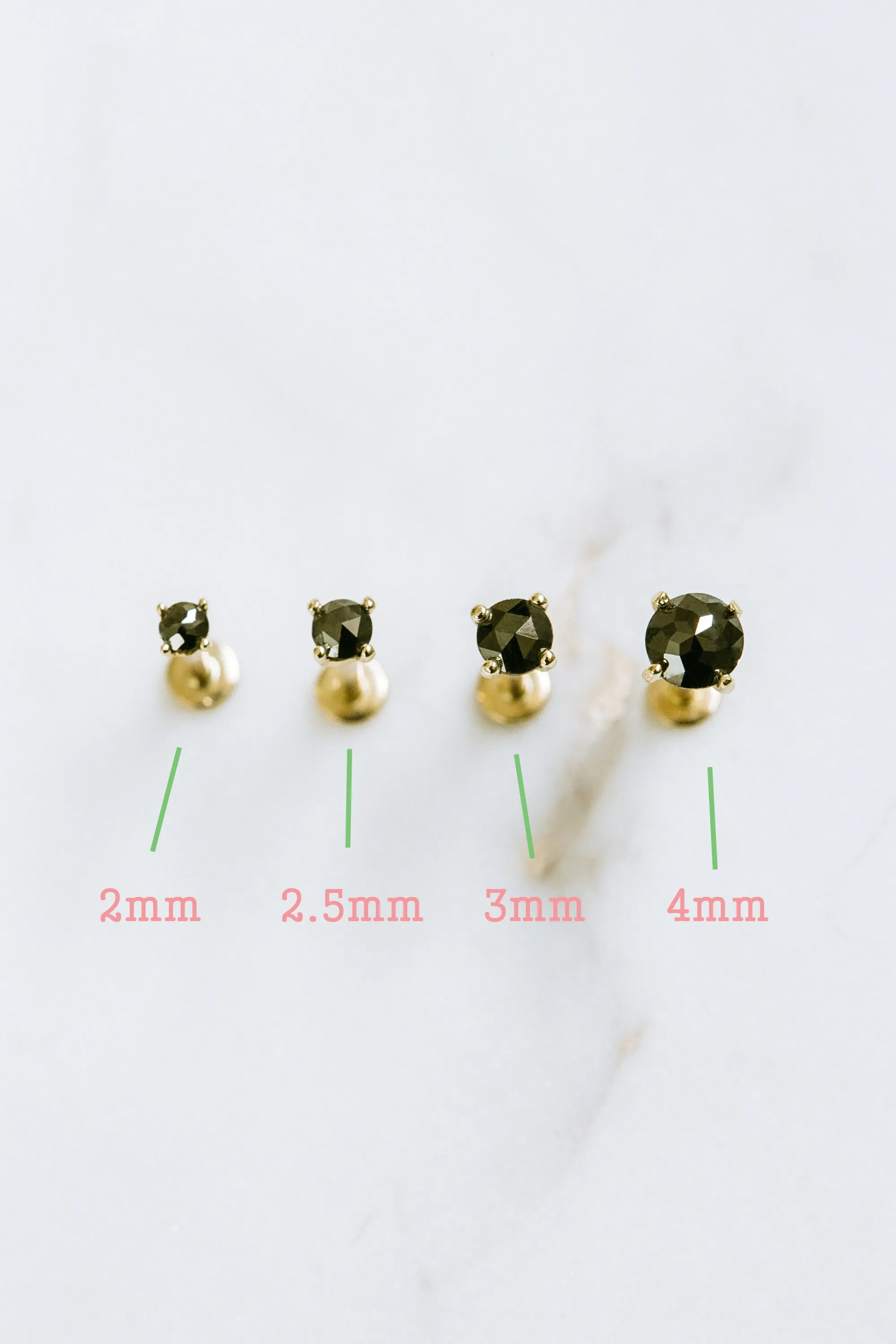 14k Solid Yellow Gold Rough Diamond Tragus Cartilage Helix Flat Back Internally Threaded Labret