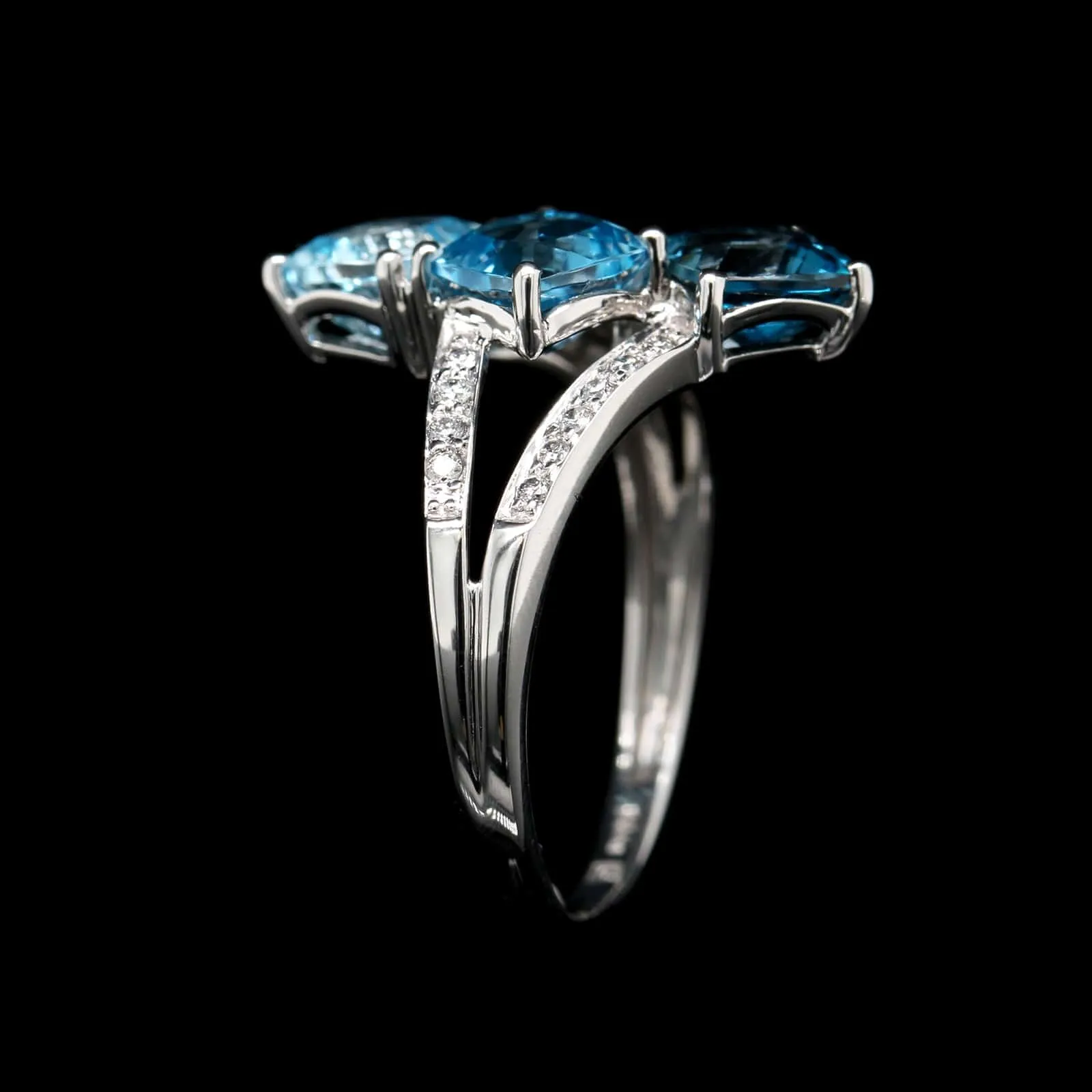 14K White Gold Estate Blue Topaz and Diamond Ring