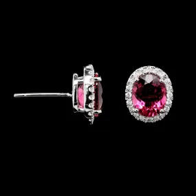 14K White Gold Estate Pink Tourmaline and Diamond Earrings