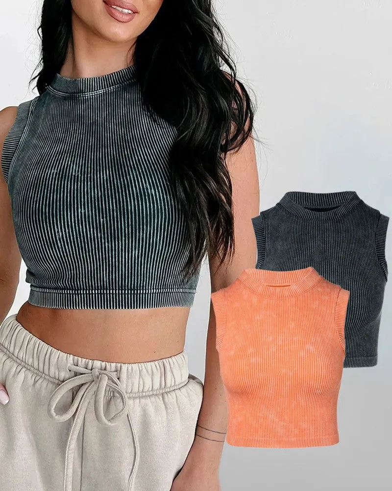 2 Pack Washed Seamless Sleeveless Rib Knit Crop Top