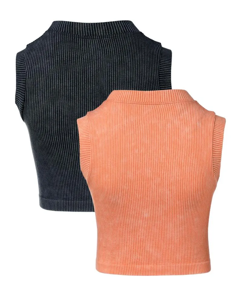 2 Pack Washed Seamless Sleeveless Rib Knit Crop Top