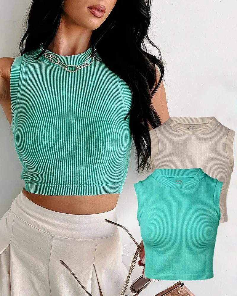 2 Pack Washed Seamless Sleeveless Rib Knit Crop Top