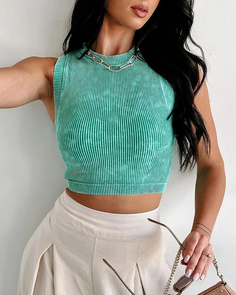 2 Pack Washed Seamless Sleeveless Rib Knit Crop Top