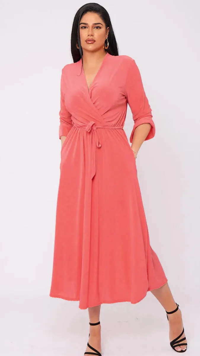 4-A1582 Coral Slinky Jersey Dress (18-22)