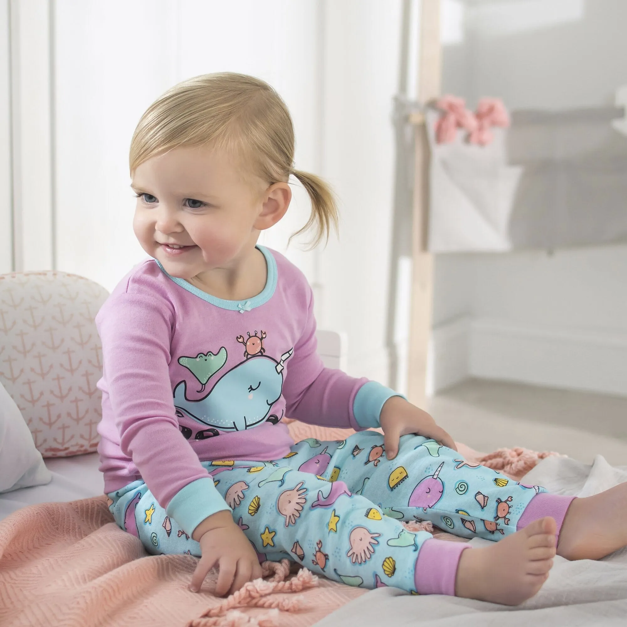 4-Piece Girls Narwhal Snug Fit Cotton Pajamas