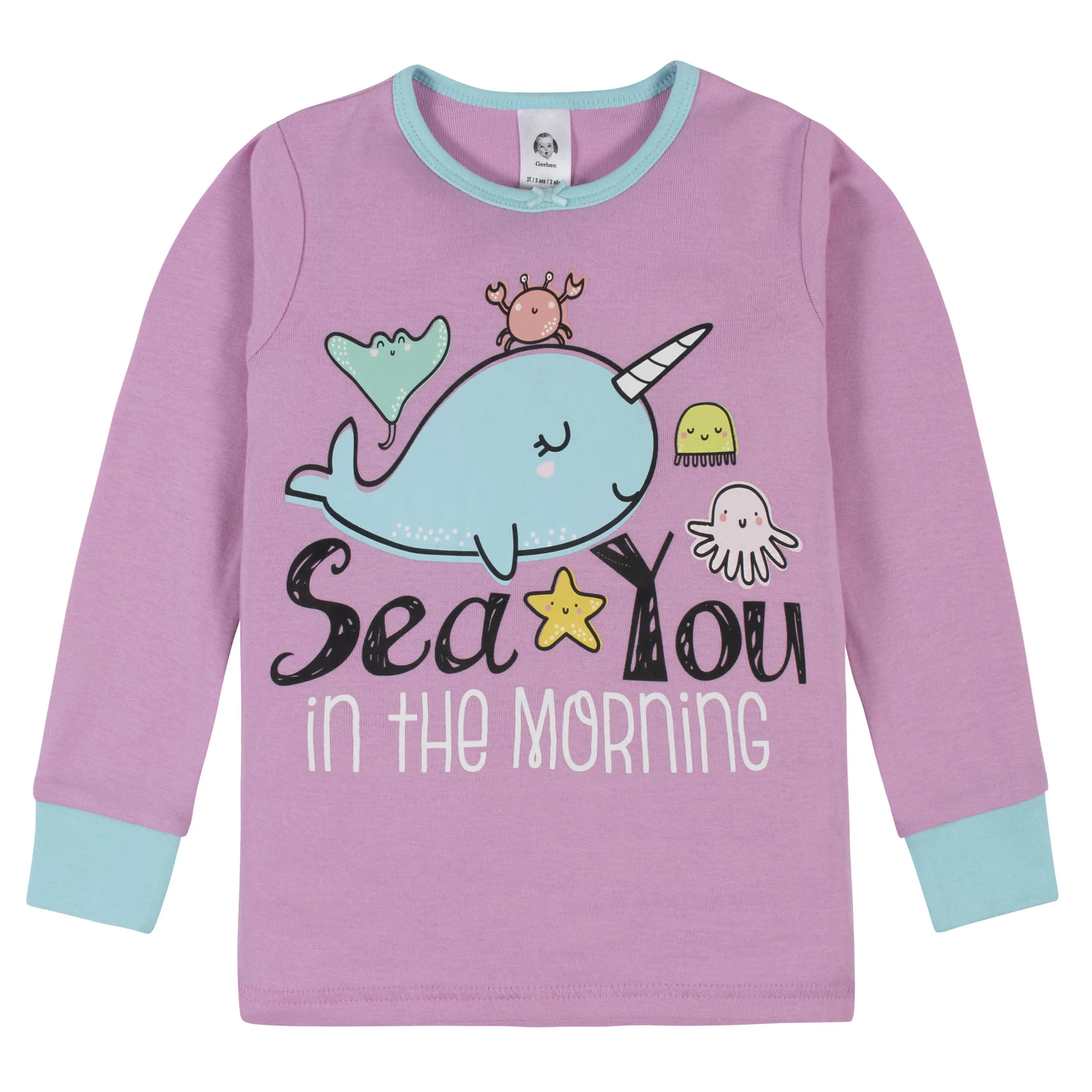 4-Piece Girls Narwhal Snug Fit Cotton Pajamas