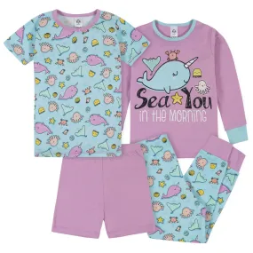 4-Piece Girls Narwhal Snug Fit Cotton Pajamas