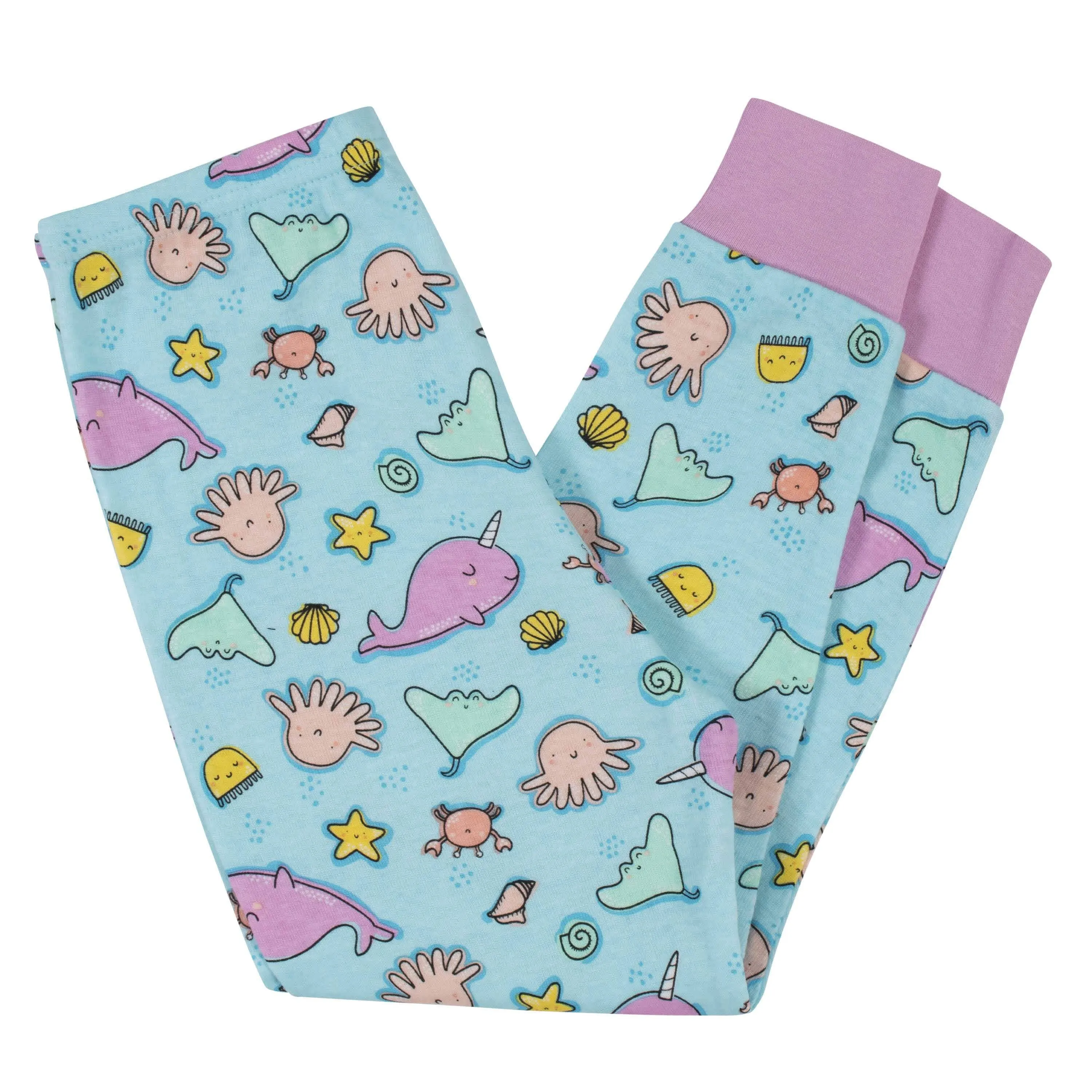 4-Piece Girls Narwhal Snug Fit Cotton Pajamas