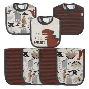 7-Piece Baby Boys Dino Terry Bibs & Terry Burp Cloths Set