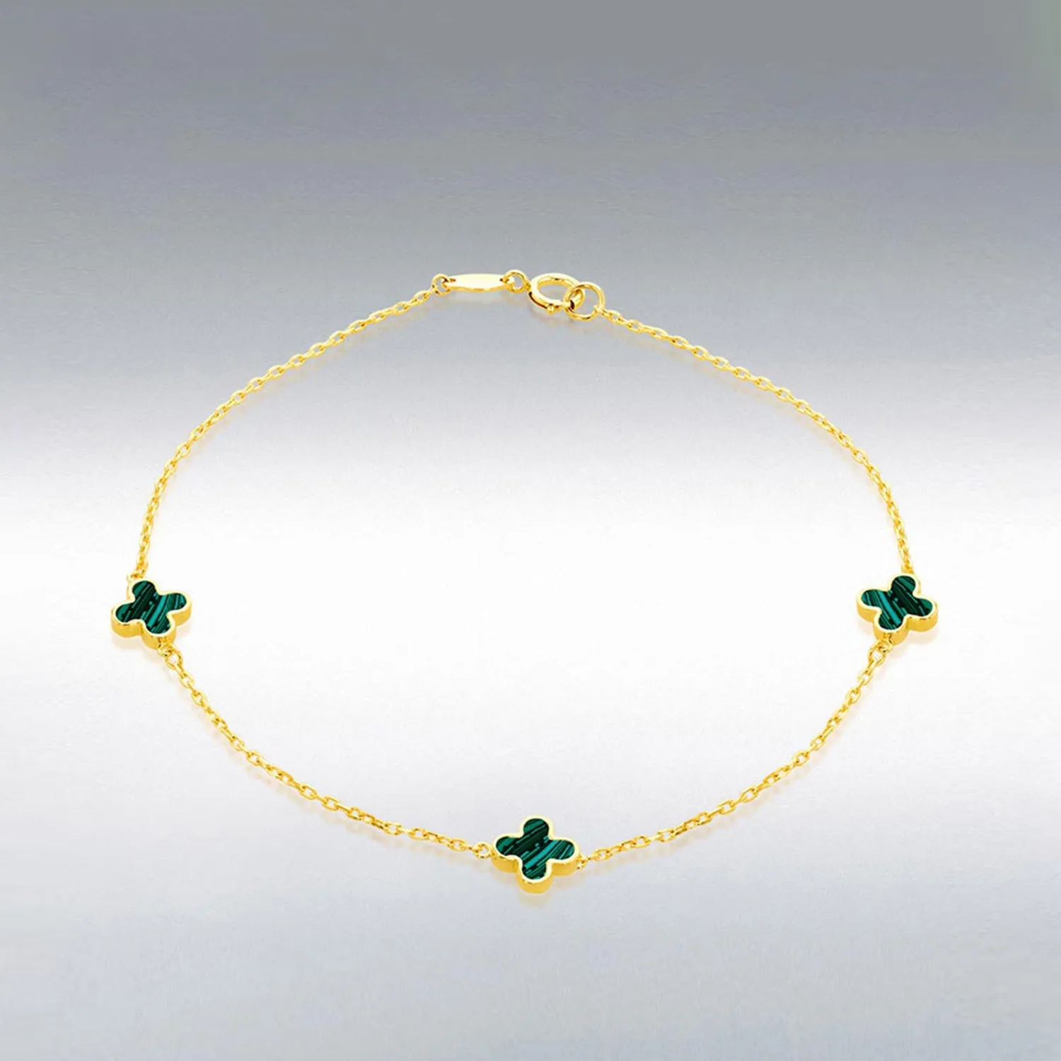 9 Carat Gold Malachite Petals Bracelet, Yellow Gold