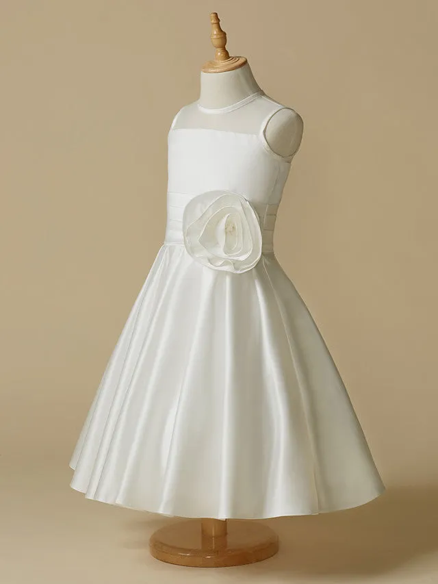 A-Line Taffeta Sleeveless Jewel Neck First Communion Short Flower Girl Dresses