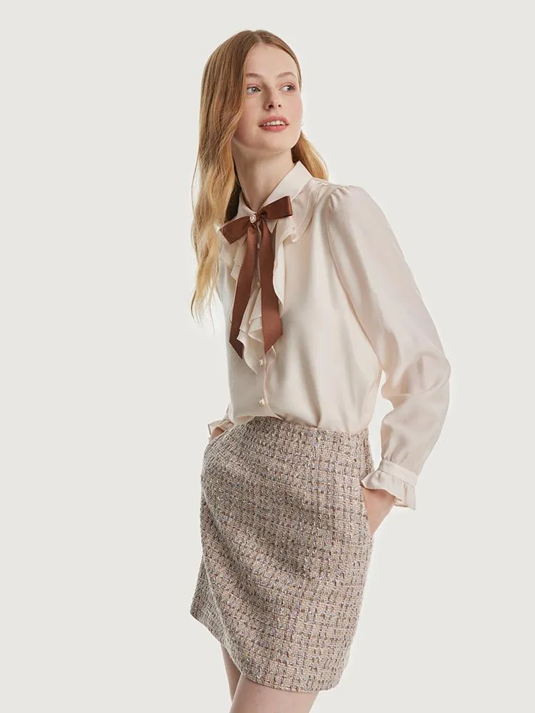 A-line Woolen Tweed Mini Skirt