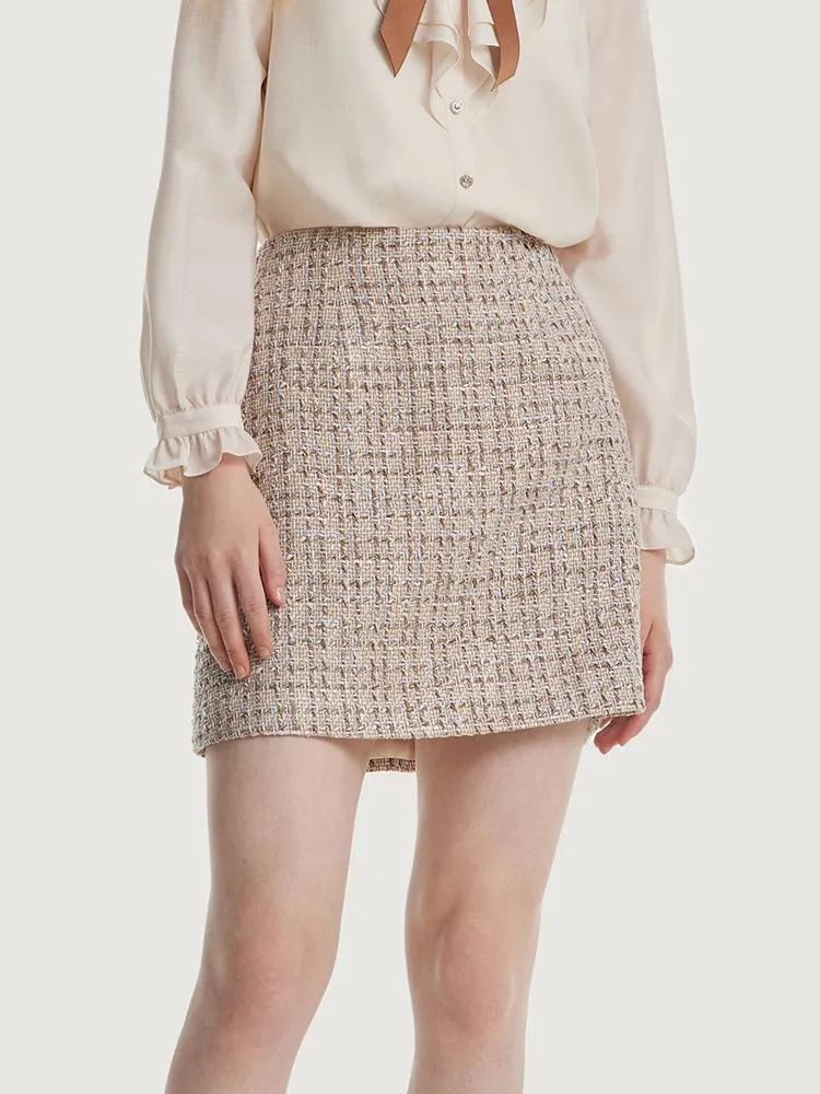 A-line Woolen Tweed Mini Skirt