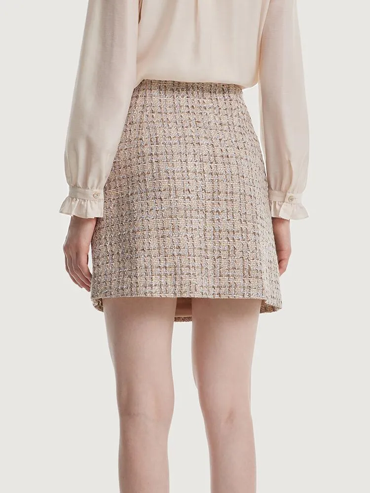 A-line Woolen Tweed Mini Skirt