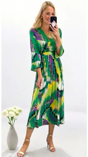 A1751 Green Print Midi Dress (18-22)