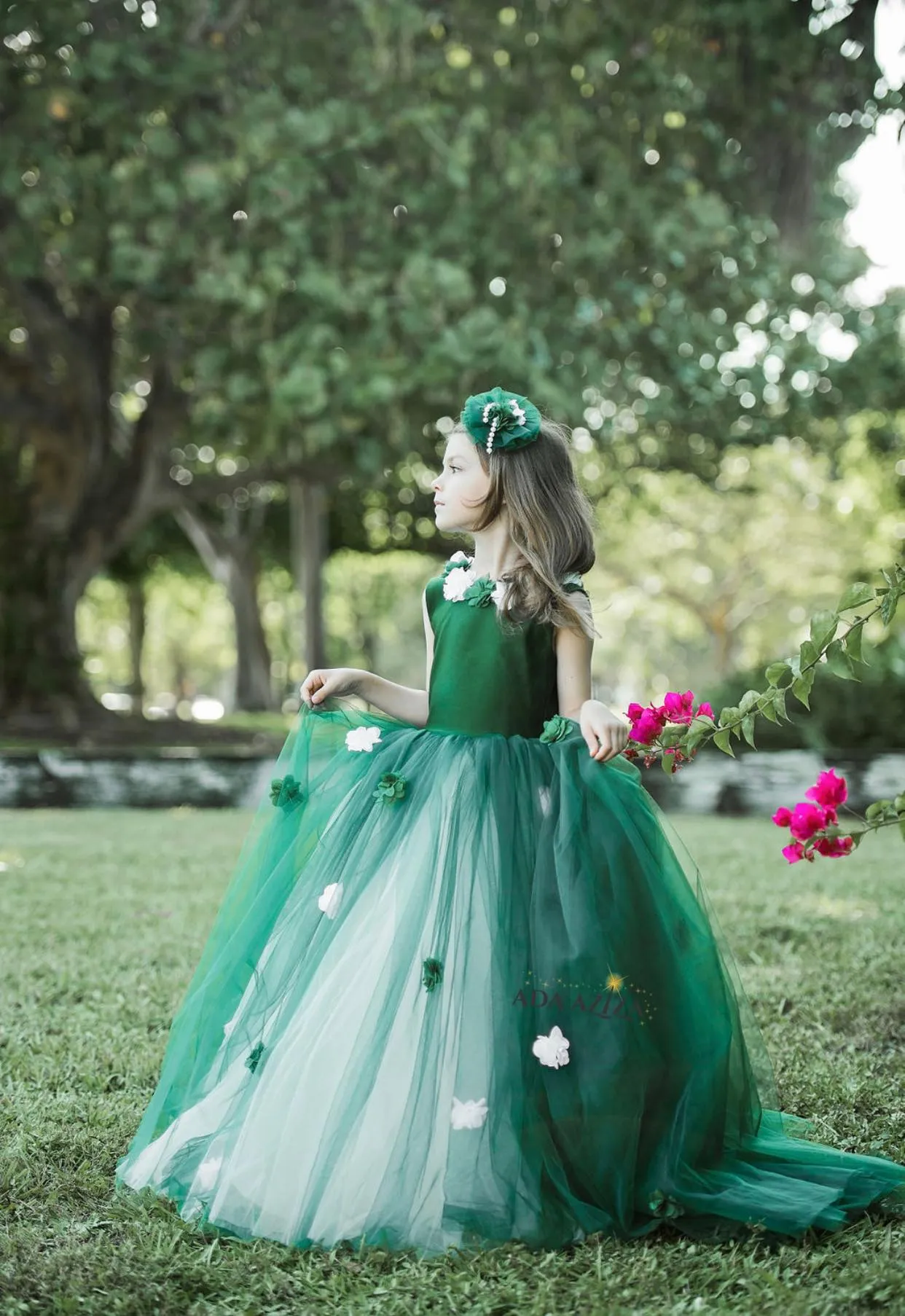 Alyssa Dress Emerald & White