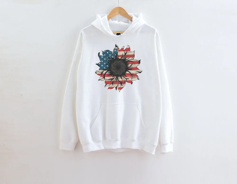 American Flag Sunflower Adult Hoodies