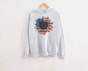 American Flag Sunflower Adult Hoodies