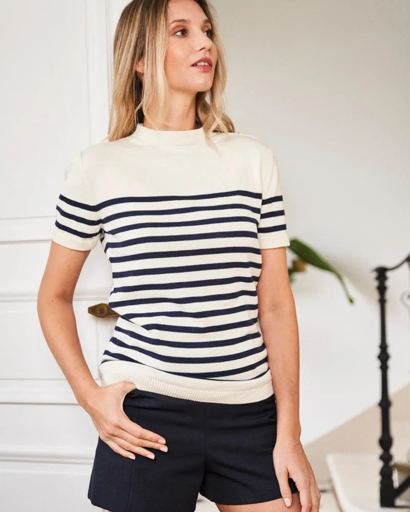 Anemone Organic Cotton Striped Sailor Jumper | Ecru