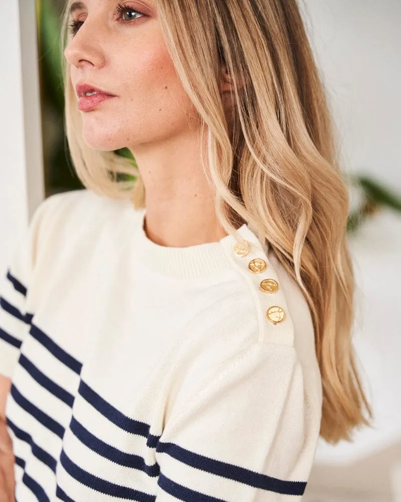 Anemone Organic Cotton Striped Sailor Jumper | Ecru