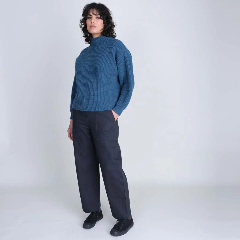 Anna Cotton Wide Leg Trousers | Grey Twill