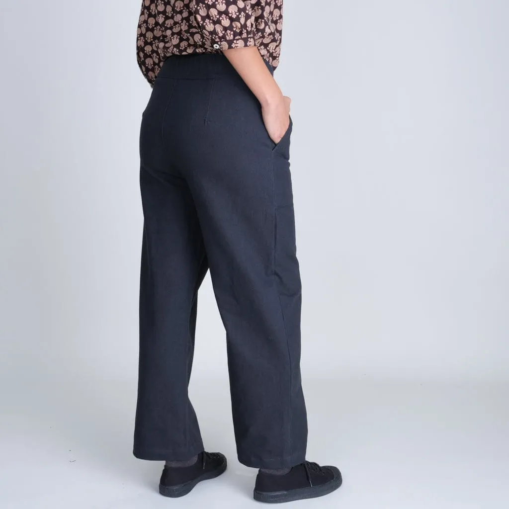 Anna Cotton Wide Leg Trousers | Grey Twill