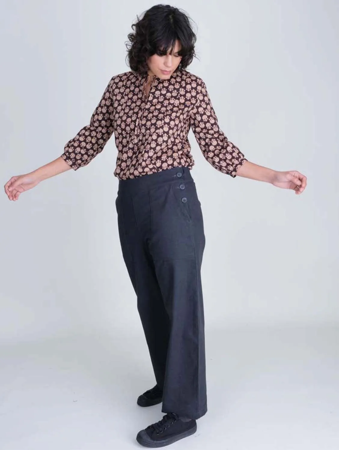 Anna Cotton Wide Leg Trousers | Grey Twill