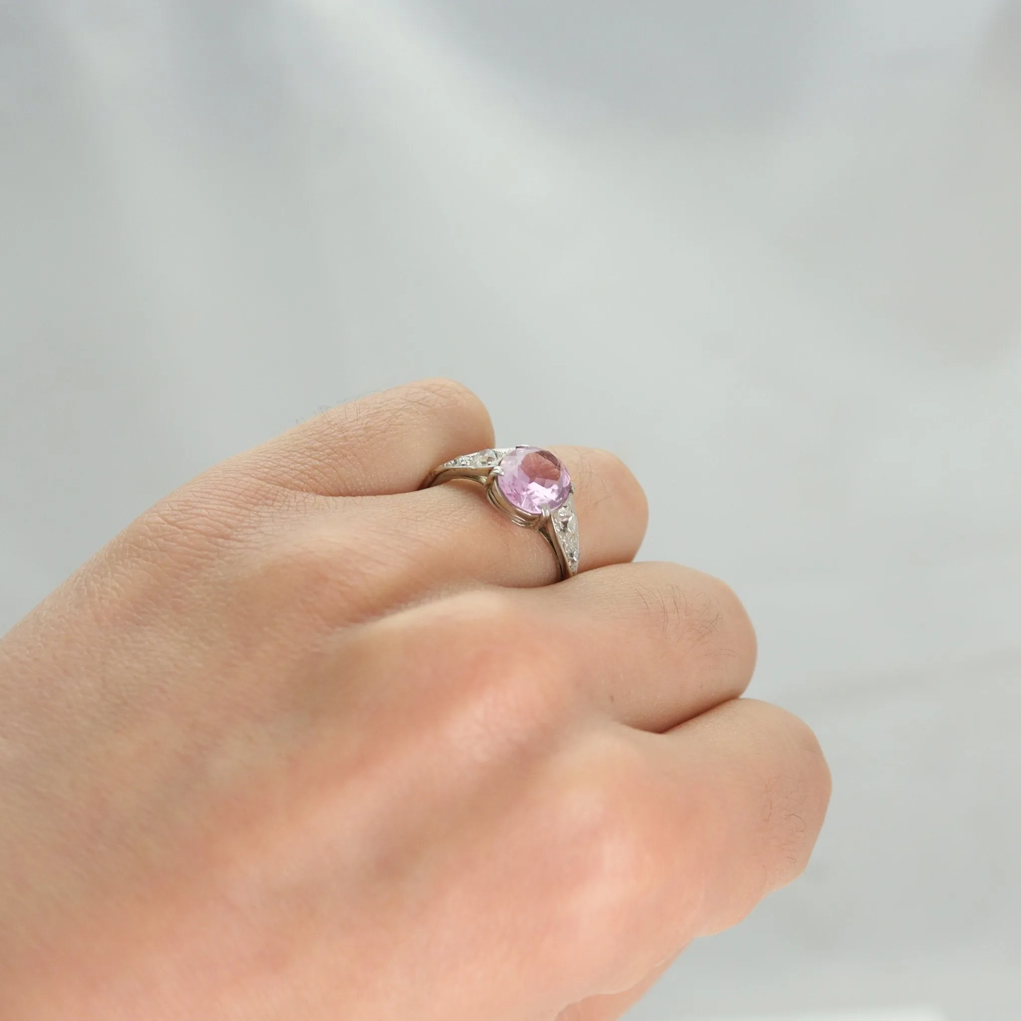 Antique Pink Topaz & Diamond Ring