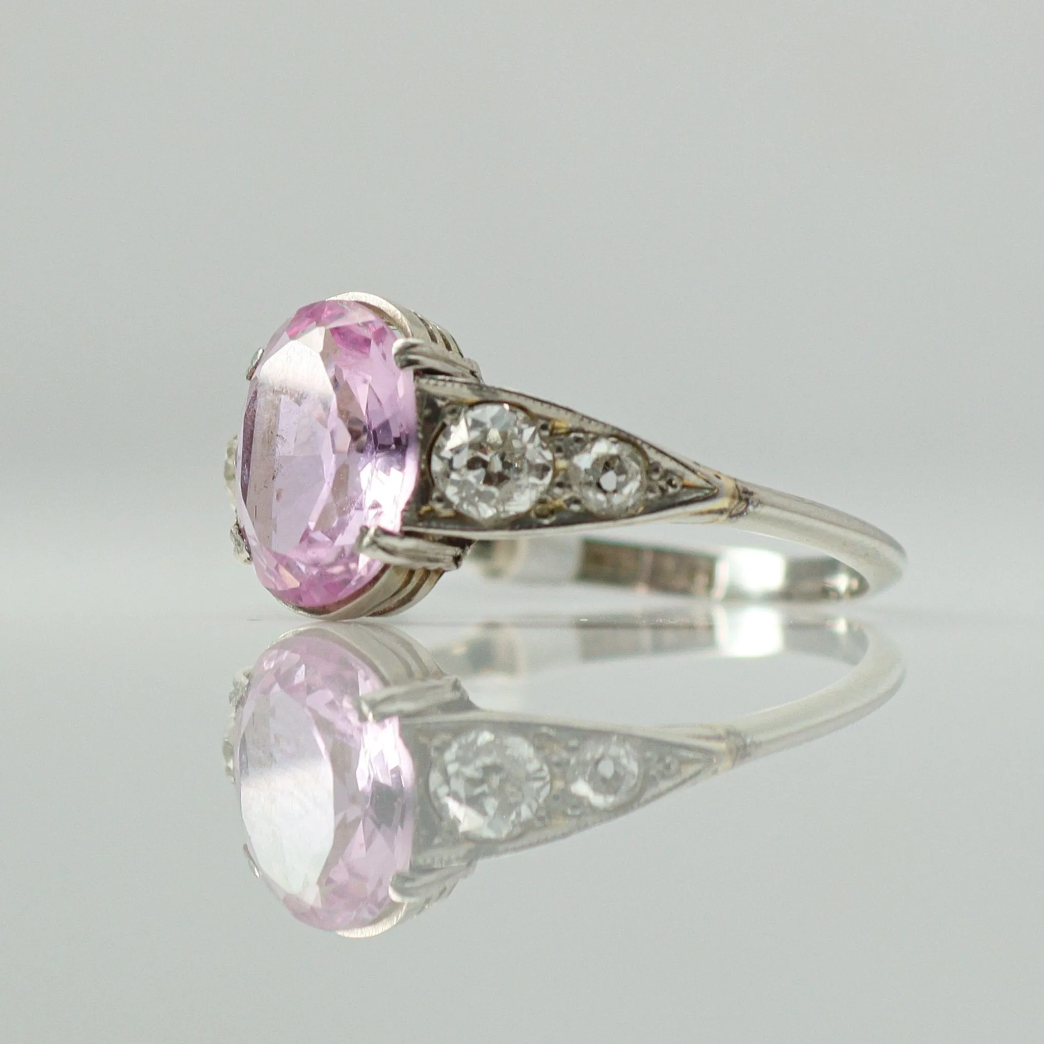 Antique Pink Topaz & Diamond Ring