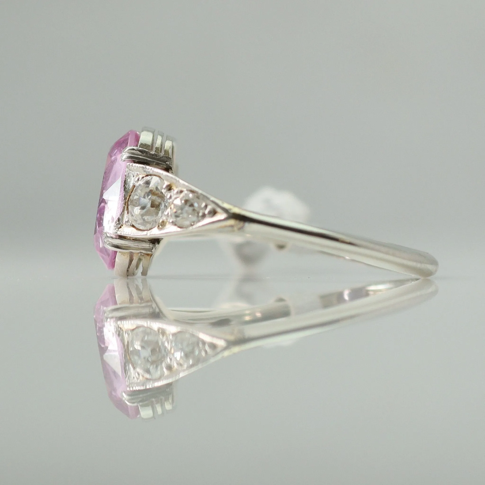 Antique Pink Topaz & Diamond Ring