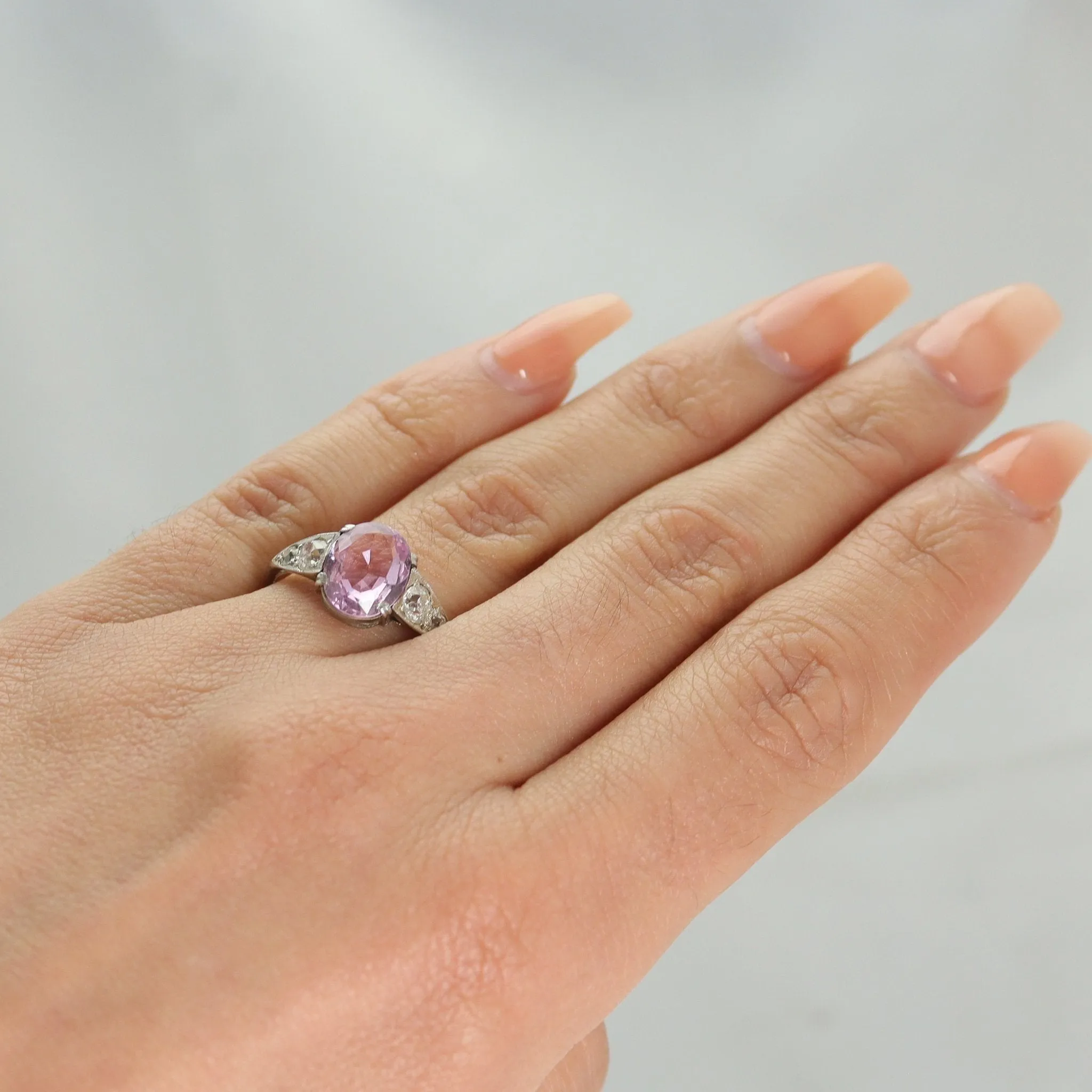 Antique Pink Topaz & Diamond Ring