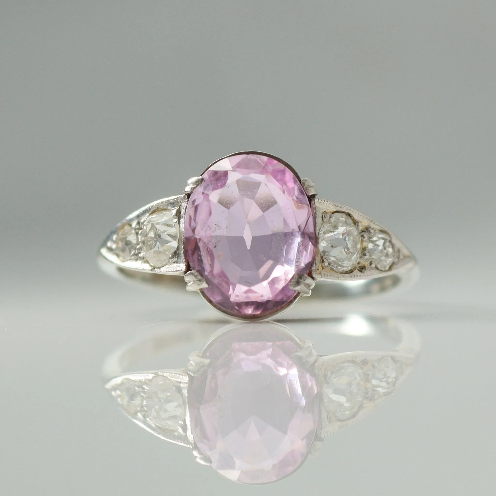 Antique Pink Topaz & Diamond Ring