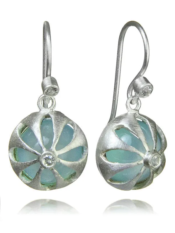 Arabesque Cut Out Earring Drops (Aqua Chalcedony)