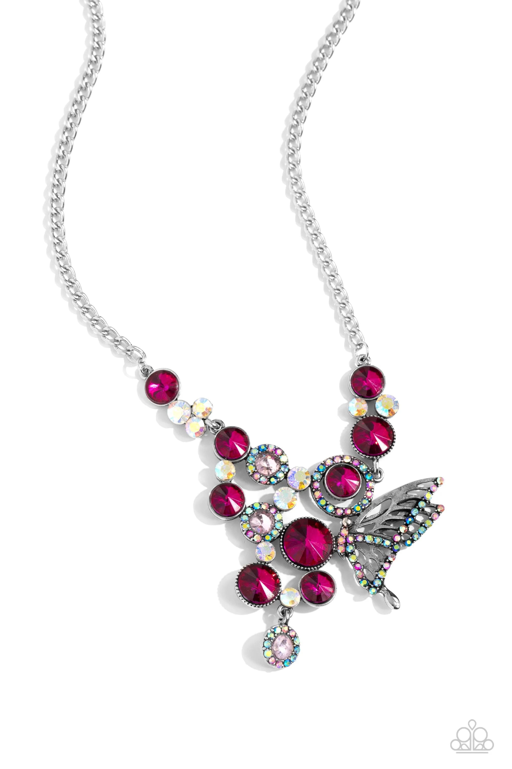 As Luck Would HALF It Pink Rhinestone Butterfly Necklace - Paparazzi Accessories