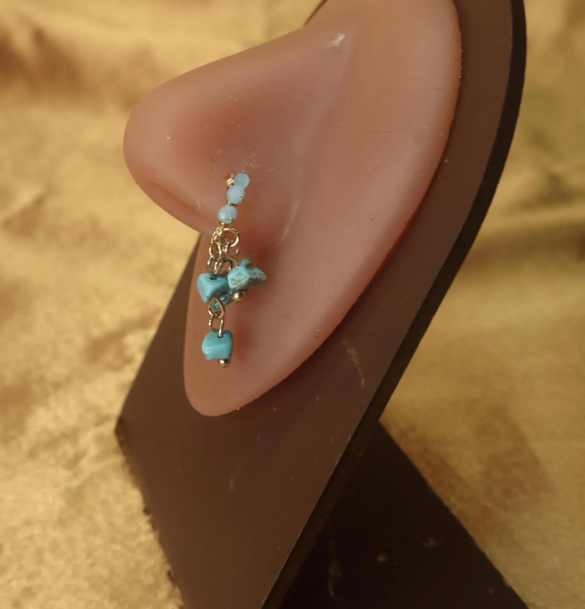 Azure Blue Crystal Beaded Dangle Nose Hoop