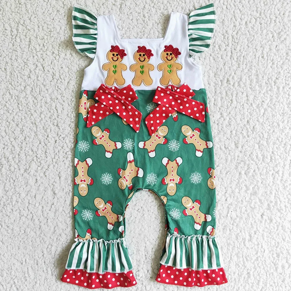 Baby Romper - Christmas - Gingerbread Ruffle Dot Girls