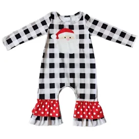 Baby Romper - Christmas - Santa Black Plaid Girls Ruffle