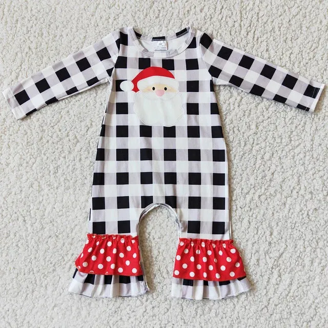 Baby Romper - Christmas - Santa Black Plaid Girls Ruffle