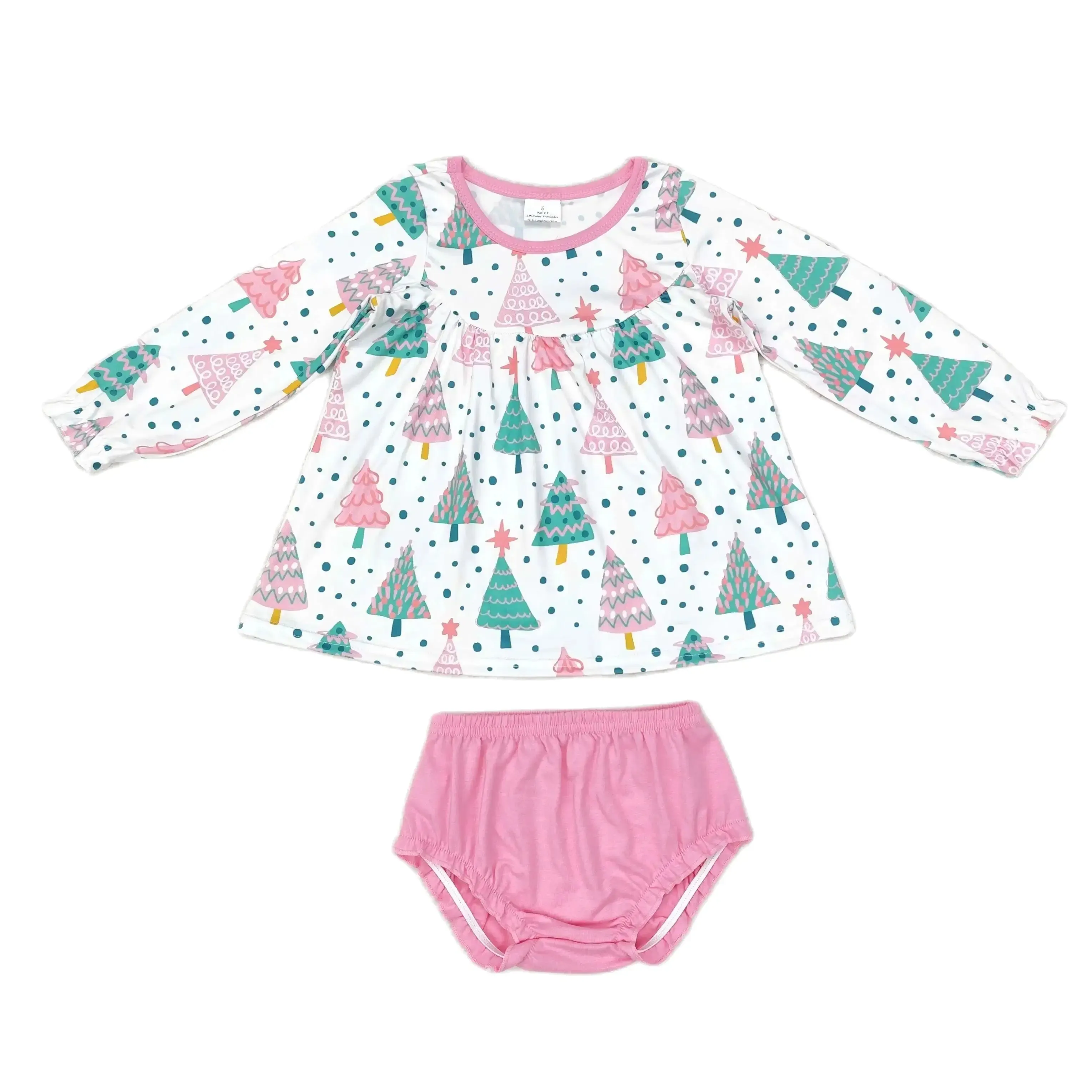 Baby Romper Pink Christmas Trees   Bummie