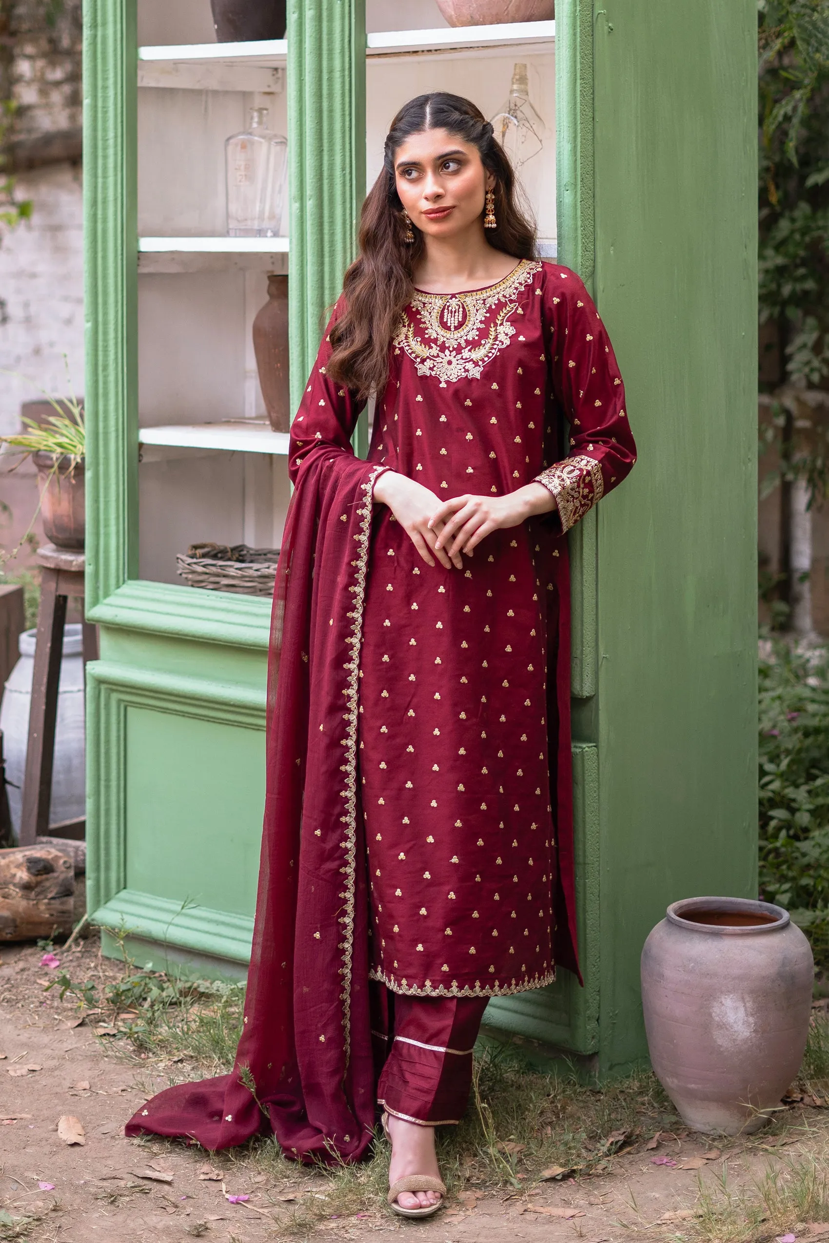 Baharaneh (Maroon) KLX-00922 (3 PC)