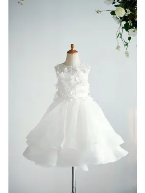 Ball Gown Tulle Sleeveless Jewel Neck Wedding Birthday Flower Girl Dresses