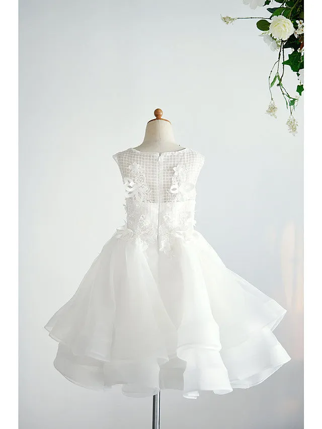 Ball Gown Tulle Sleeveless Jewel Neck Wedding Birthday Flower Girl Dresses