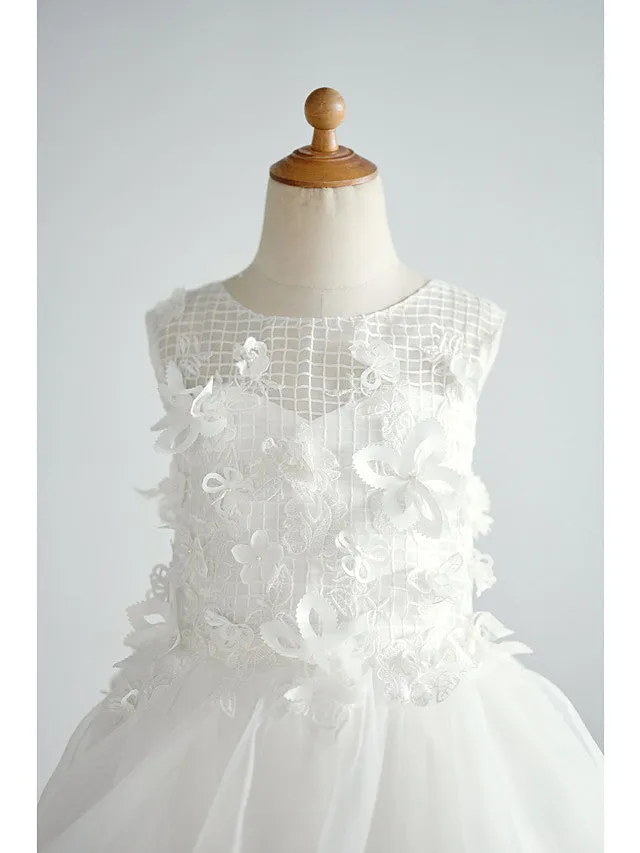 Ball Gown Tulle Sleeveless Jewel Neck Wedding Birthday Flower Girl Dresses