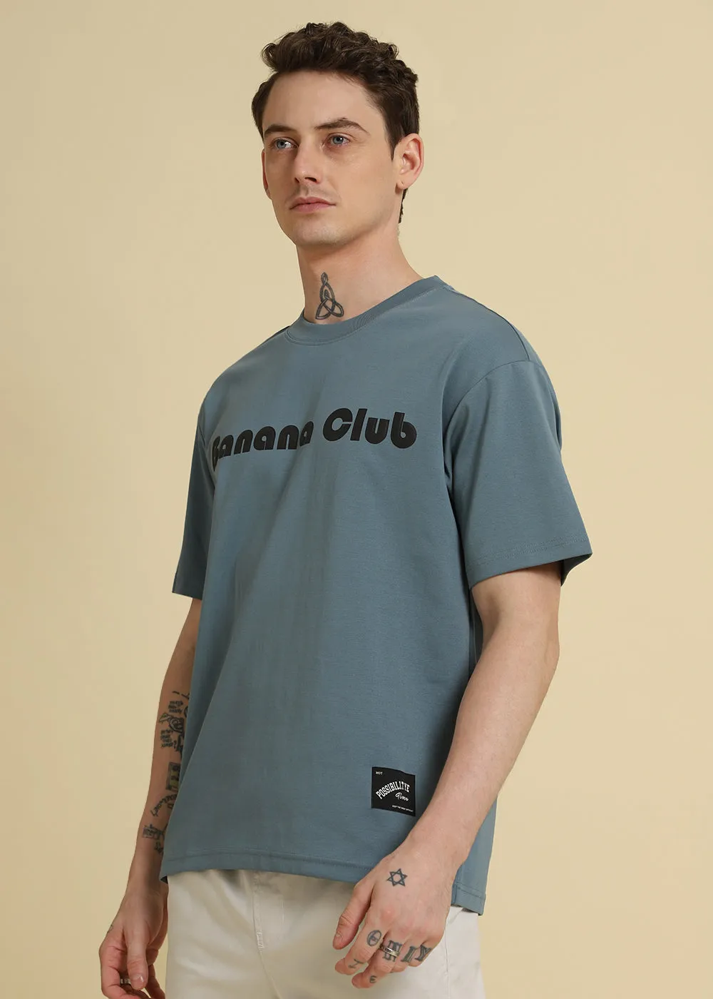 Banana Club Embossed Blue Oversized Fit T-shirt