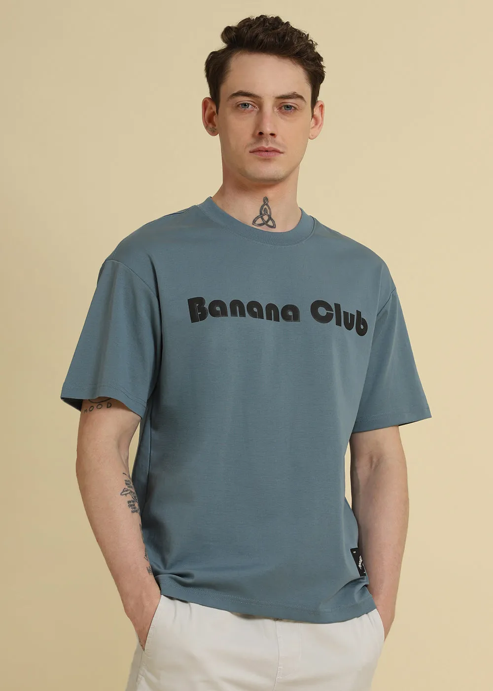 Banana Club Embossed Blue Oversized Fit T-shirt