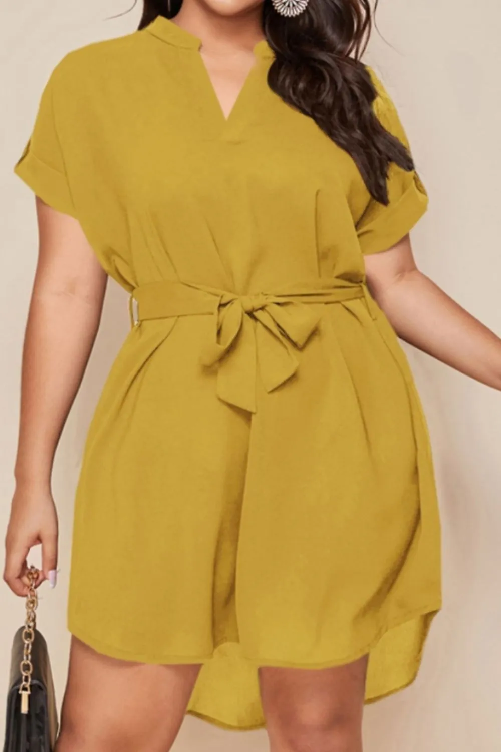 Beach Wedding Guest Attire for Women: Elegant Plus Size Mini Dress with Tie Waist