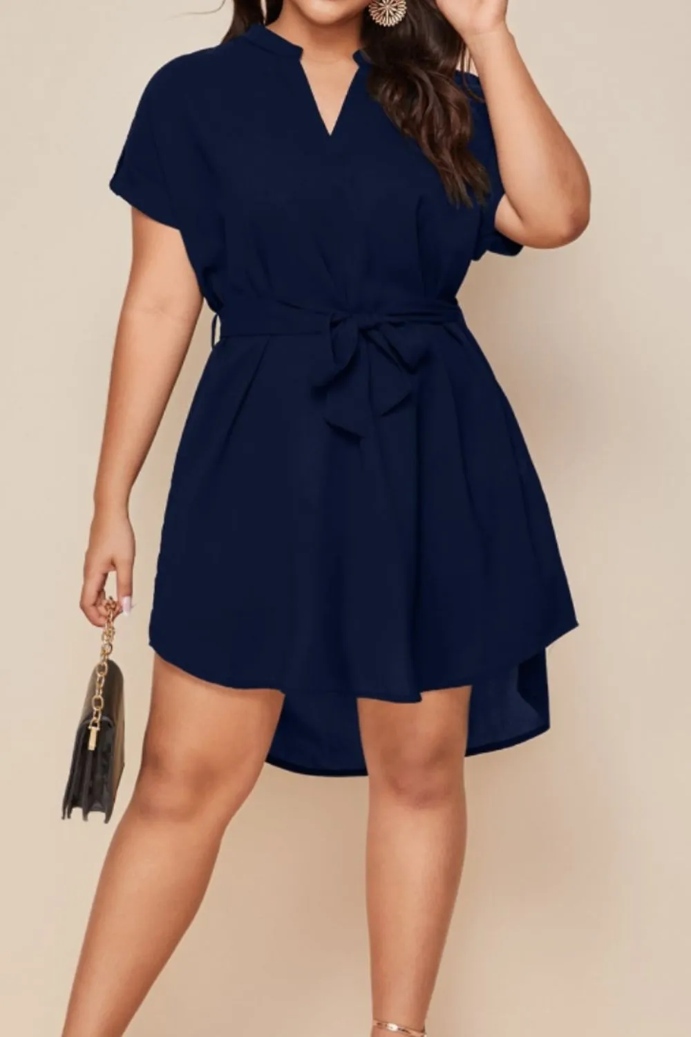 Beach Wedding Guest Attire for Women: Elegant Plus Size Mini Dress with Tie Waist