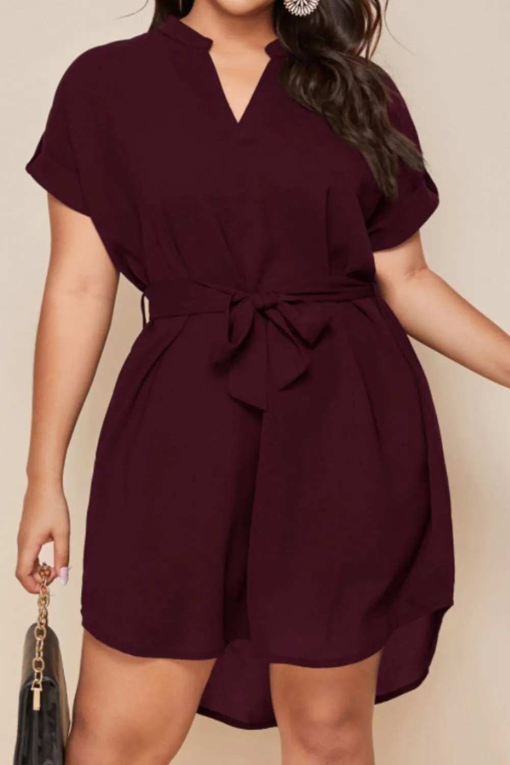 Beach Wedding Guest Attire for Women: Elegant Plus Size Mini Dress with Tie Waist